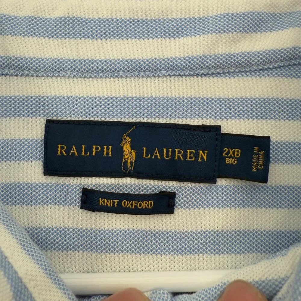 Polo Ralph Lauren Polo Shirt Mens 2XB Big Blue Stripe Knit Oxford